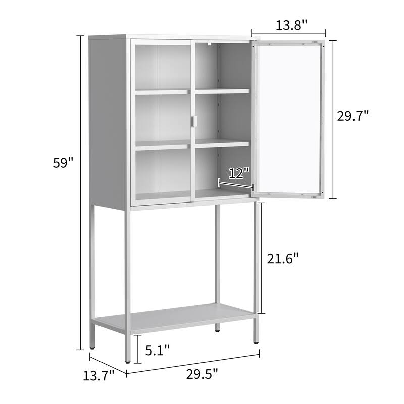 Display Storage Cabinet with Glass Doors and 2 adjustable Shelves