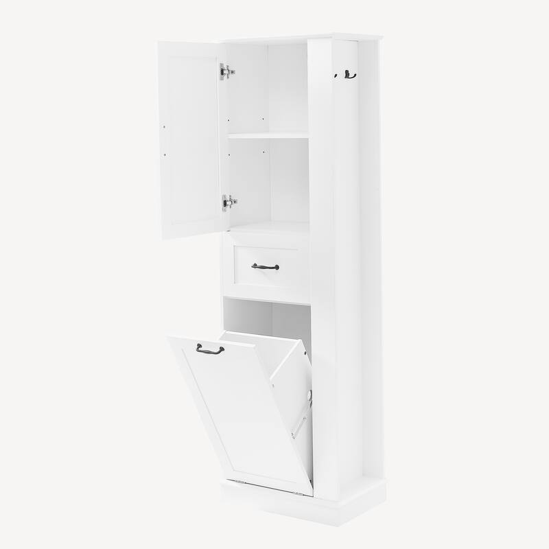 Tall Bathroom Storage Cabinet with Tilt-Out Compartment and Adjustable Shelves
