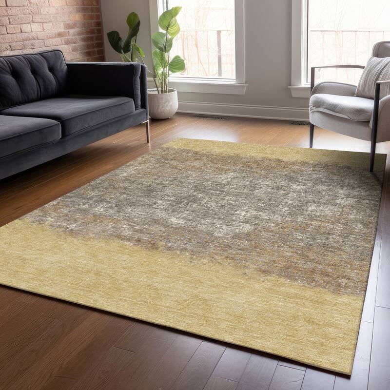 Machine Washable Indoor/Outdoor Border Ombre Chantille Rug