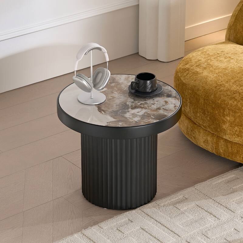 Nesting Round Coffee Table Set with Sintered Stone Tabletop, Modern Living Room Center Table