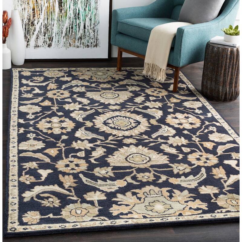 Hand-Tufted Wigton Floral Wool Area Rug - Navy - 2' x 4' Hearth