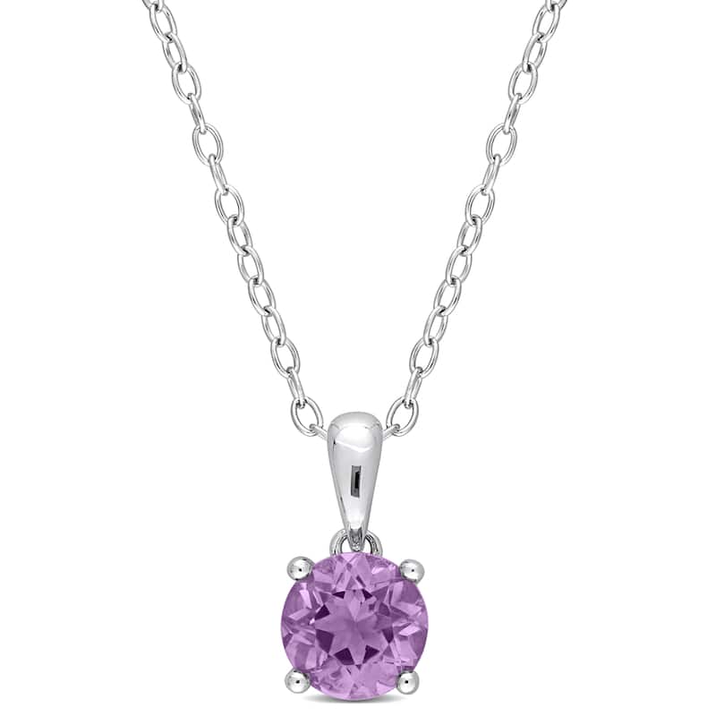 Miadora Birthstone Gemstone Heart Design Solitaire Necklace Sterling Silver - Amethyst | February