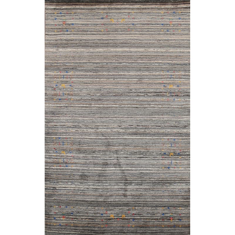 Striped Gabbeh Indian Area Rug Handmade Wool Carpet - 5'1"x 7'11"