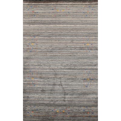 Striped Gabbeh Indian Area Rug Handmade Wool Carpet - 5'1"x 7'11"