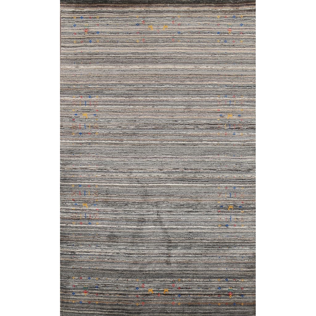 Striped Gabbeh Indian Area Rug Handmade Wool Carpet - 5'1"x 7'11"