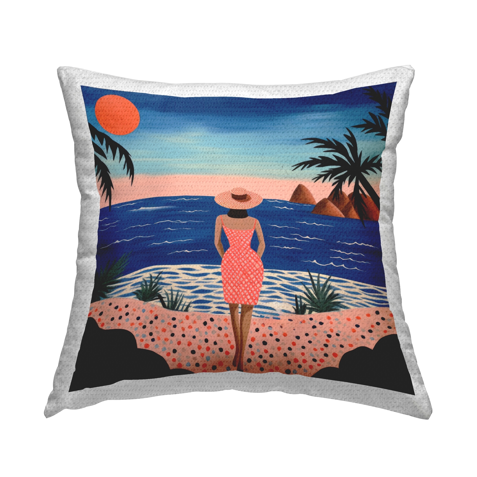 Stupell Patterned Girl at Beach Printed Outdoor Throw Pillow Design by Lazar Studio