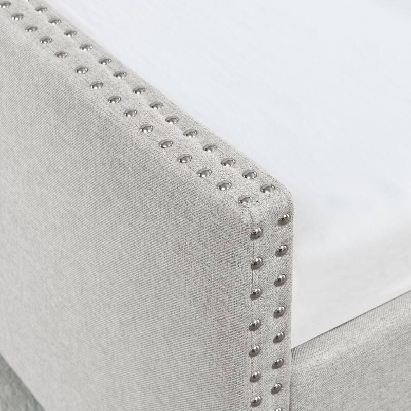 Queen Size Linen Upholstered Daybed Frame with 2 Drawers & Tufted Backrest