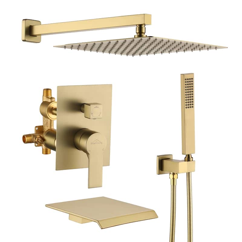 3-Function Wall Mount Shower Faucet with 12 in. Fixed shower head - 12" - Brushed Gold