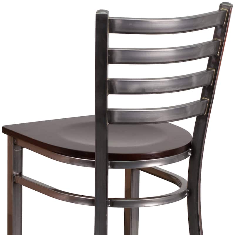 Clear Coated Ladder Back Metal Restaurant Barstool - 17"W x 18"D x 42.25"H