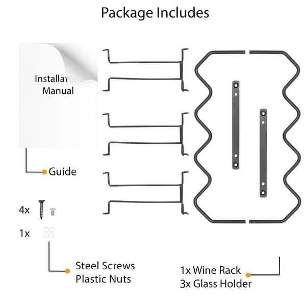 dimension image slide 1 of 5, Wallniture Piccola Under Cabinet Wine Bottle Holder and Stemware Rack
