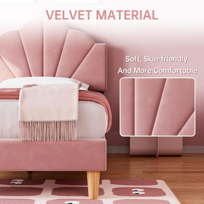 Velvet Upholstered Bed Frame with Adjustable Headboard