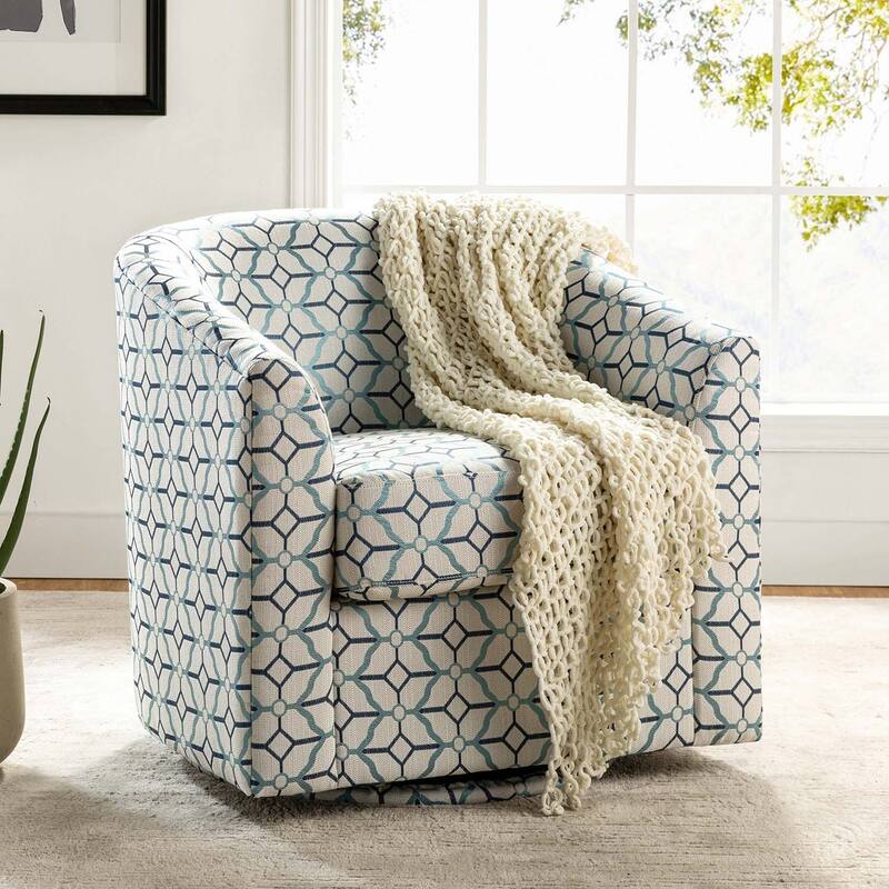 Cuenca Modern Upholstered Barrel Chair with Swivel Base - Navy