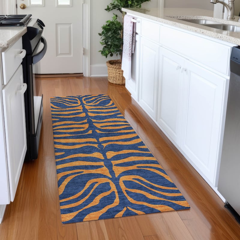 Premium Washable Super Soft Modern Zebra Print Mayfield Rug - Navy - 2'3" x 7'6"