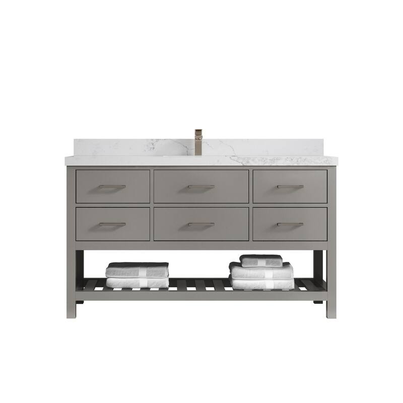 Willow Collections 60 in. W x 22 in. D Parker Single Sink Bathroom Vanity with Countertop - 2" Calacatta Nuvo - Elephant Skin Gray