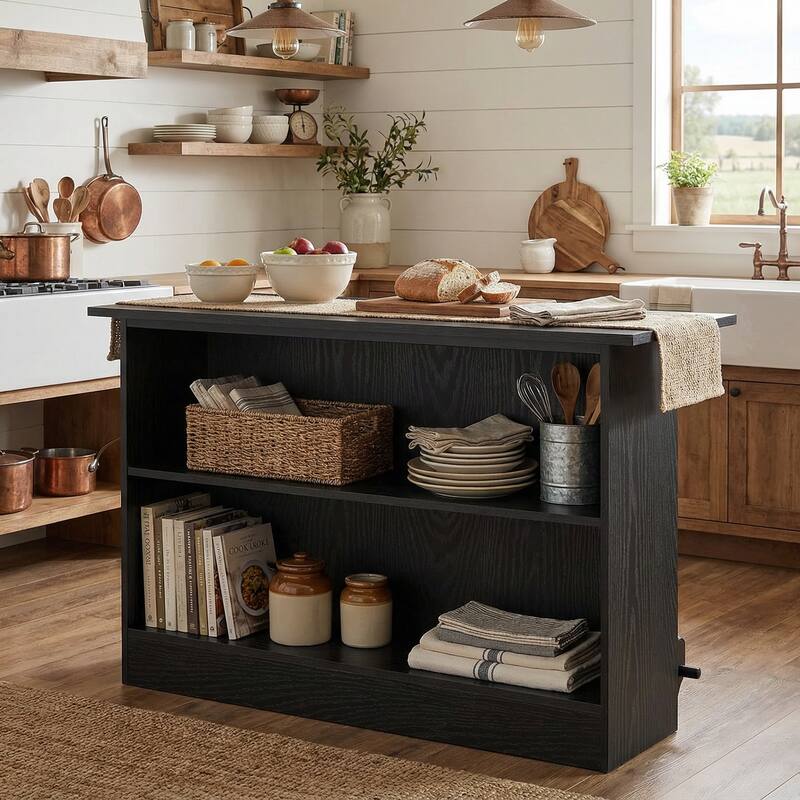 63-Inch 2-Tier Bar Table with Footrest, Modern Coffee Cabinet