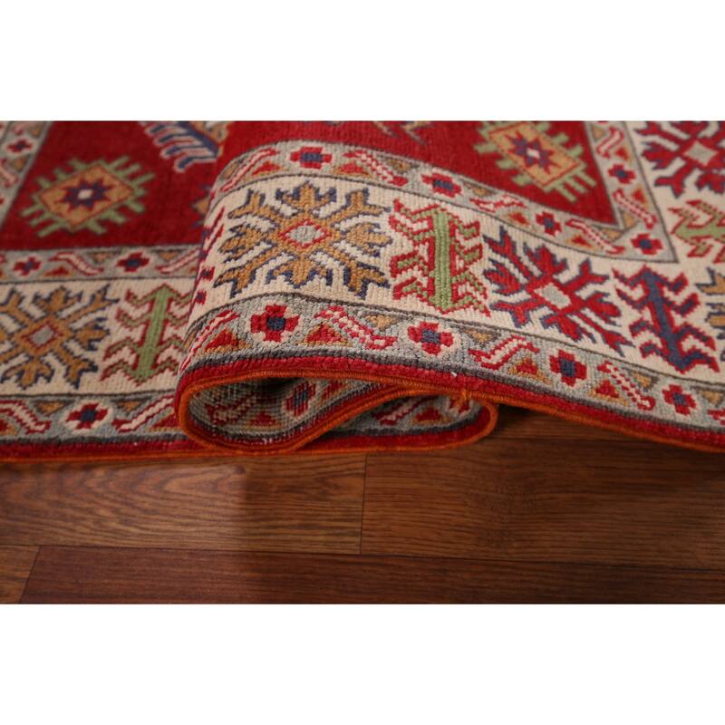 Red Kazak Oriental Accent Rug Handmade Traditional Wool Carpet - 3'2" x 4'10"