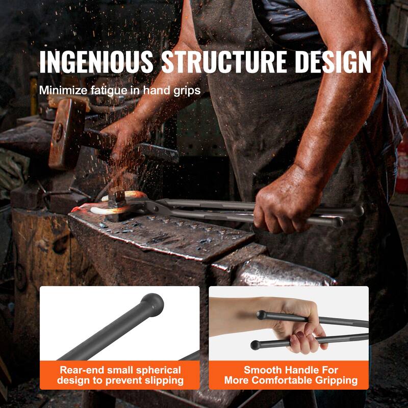 Blacksmith Tongs, Carbon Steel Forge Tongs with A3 Steel Rivets, for Knife Blades, Long Pieces, Circular Forgings, for Beginner