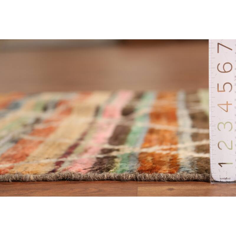 Striped Moroccan Oriental Runner Rug Handmade Wool Carpet - 3'0" x 10'2"