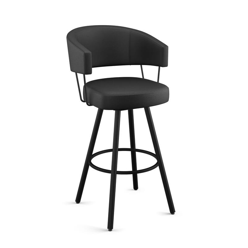 Amisco Corey Swivel Counter and Bar Stool, Upholstered with Metal Legs - Black Faux Leather / Black Metal - Counter Height