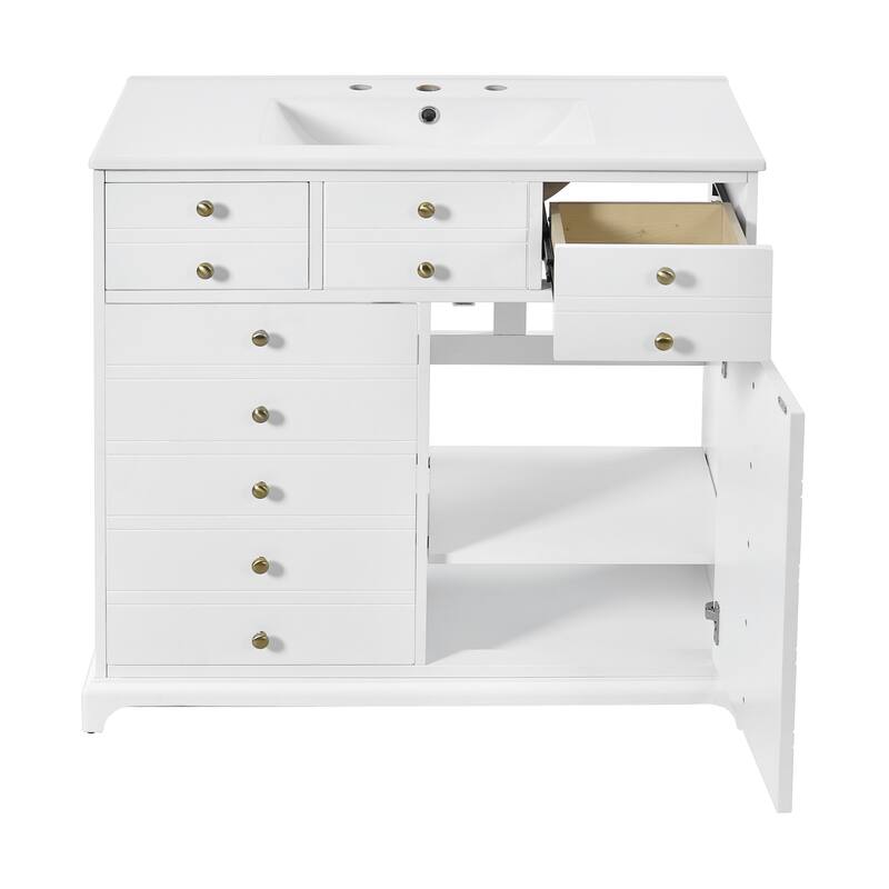 GDFStudio - Bretton Modern Freestanding Bathroom Vanity with Ceramic Sink with 2 Drawers & Soft Closing Doors - 36'W