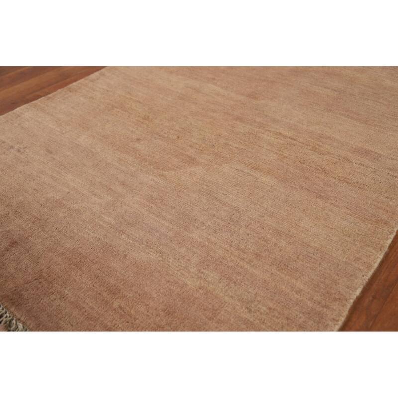 Brown Solid Gabbeh Oriental Runner Rug Hand-Knotted Wool Carpet - 3'0"x 12'9"