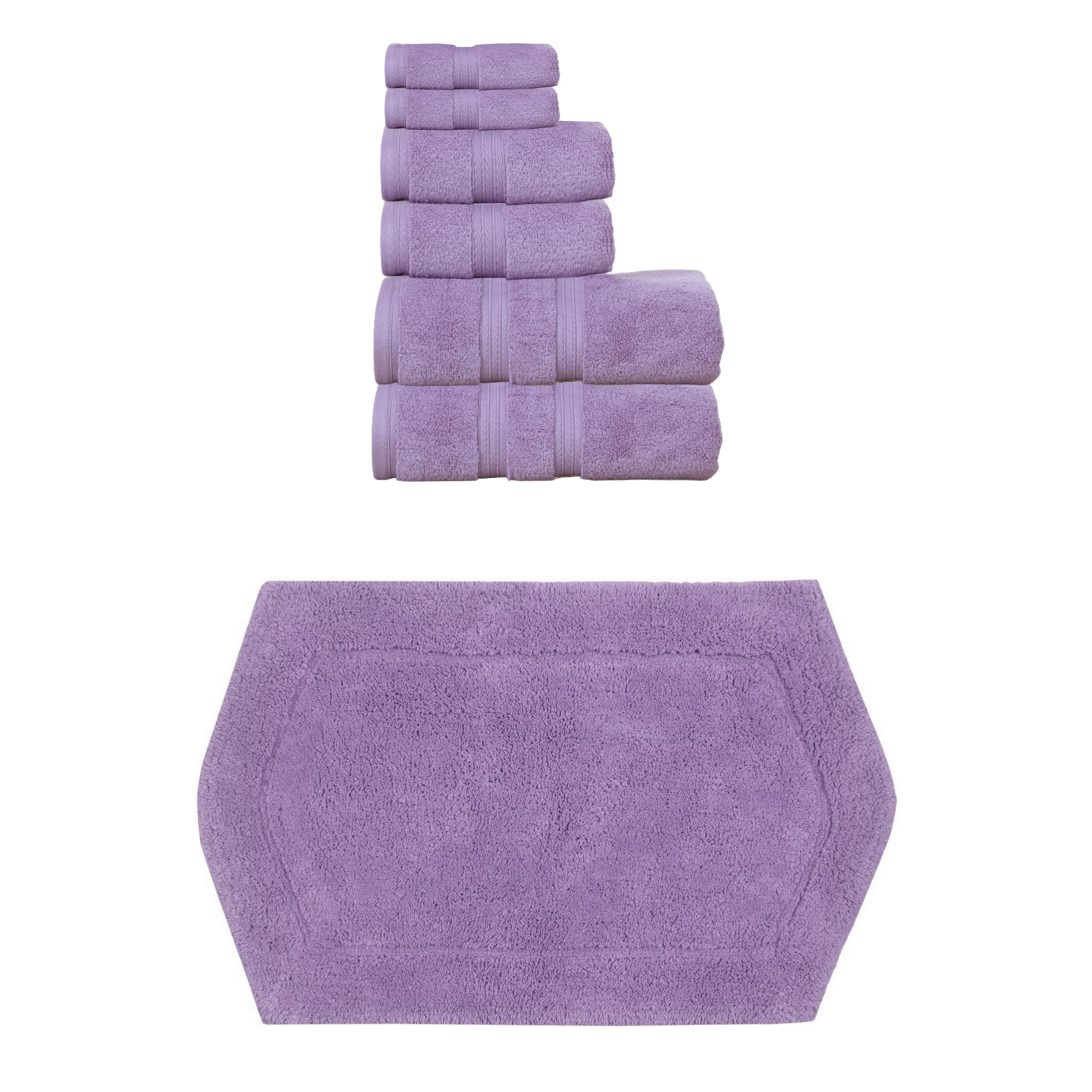 Home Weavers Waterford Collection 100% Soft Cotton 6 Pc Towel Set & 1 Pc 21x34" Bath Rug, Machine Washable & Non Slip (Set of 7)