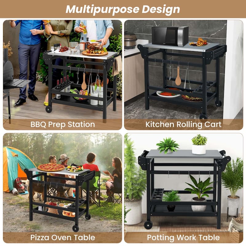 Costway Movable Outdoor Dining Cart Table with Stainless Steel - See Details