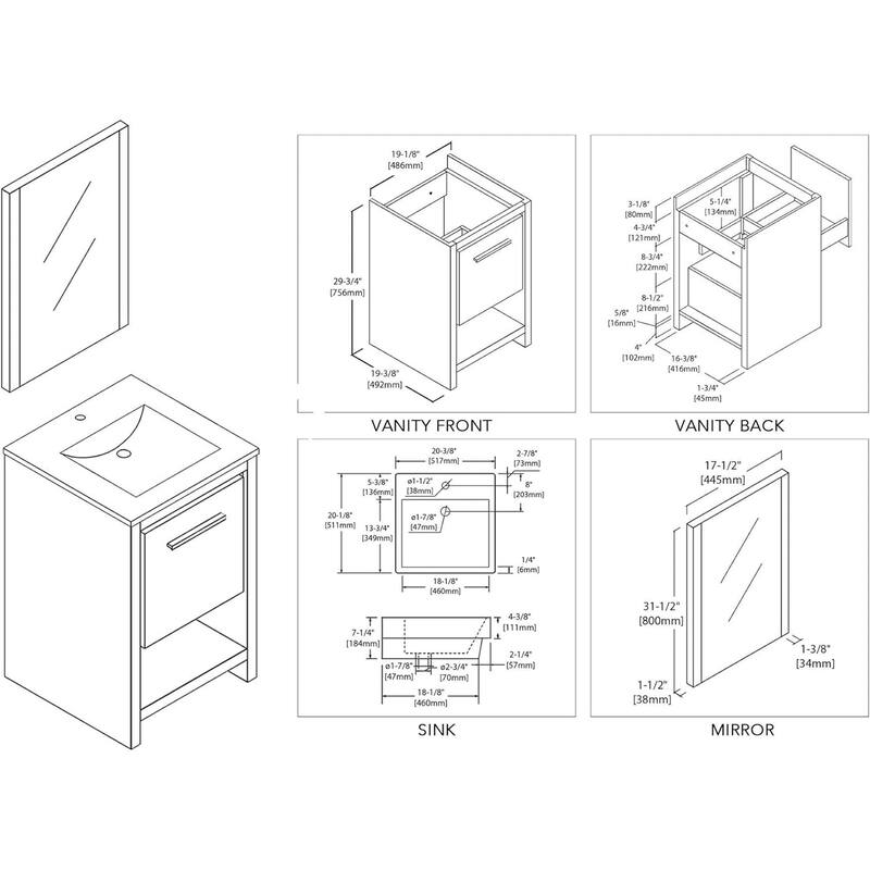 Blossom Milan 20-Inch Bathroom Vanity with Ceramic Sink and Mirror Set