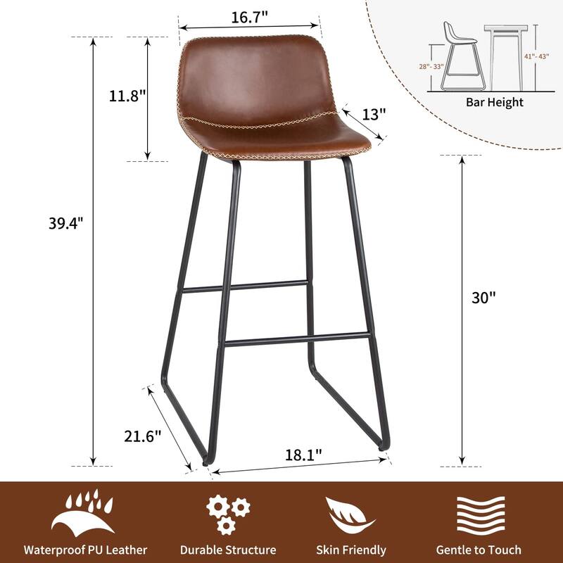Bar Height Bar Stools Set of 2, Barstools with Backs, Modern Bar Stools for Kitchen Island, Bar Stools 30 Inch Seat Height