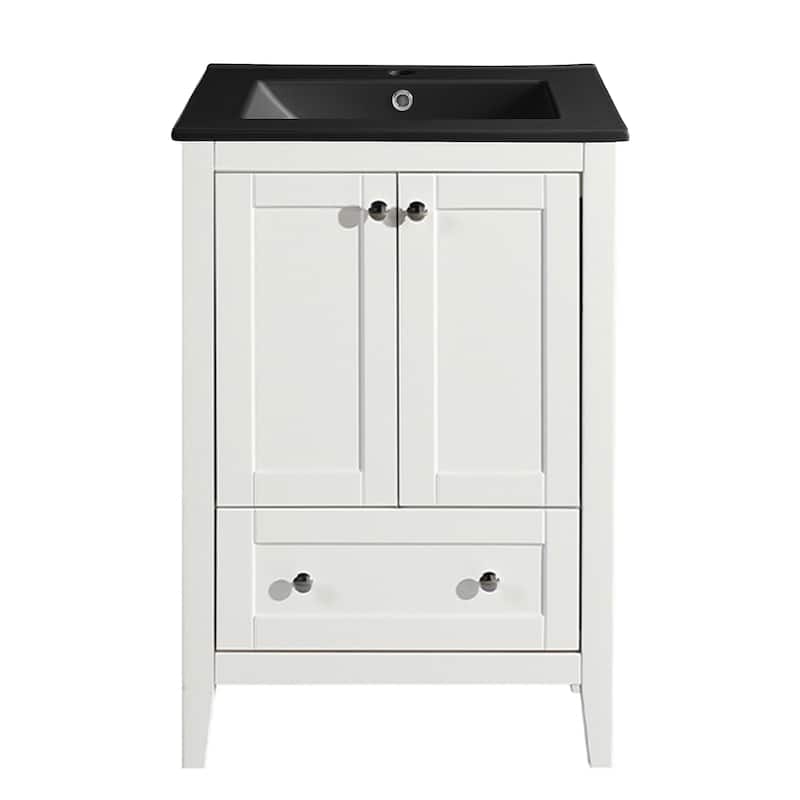 Cannes 24 In. White Bathroom Vanity With Black Ceramic Sink Top