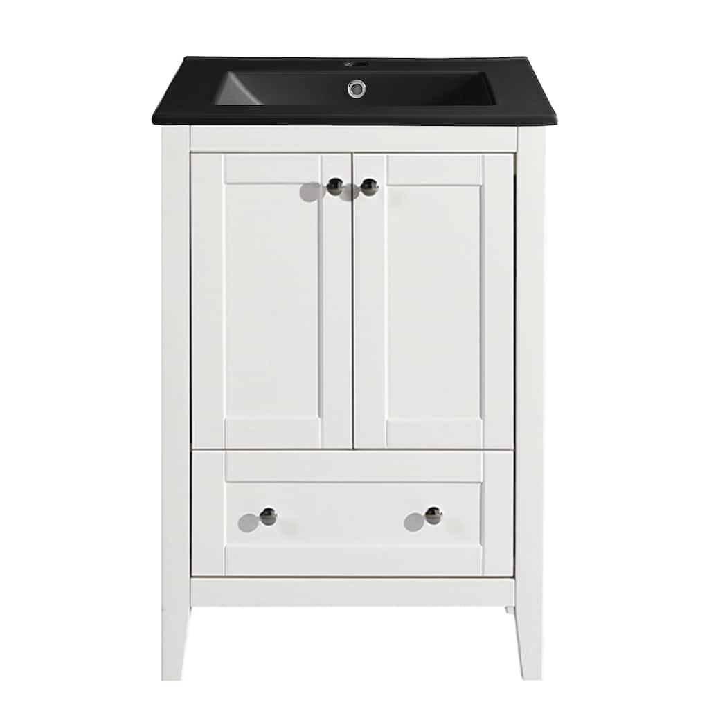 Cannes 24 In. White Bathroom Vanity With Black Ceramic Sink Top