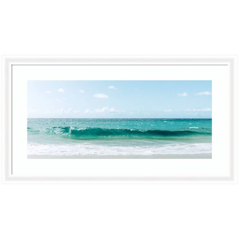Kate and Laurel Framed Art Beach Ocean Day over Blue Clear Waters by Alicia Abla - 43x24 - White