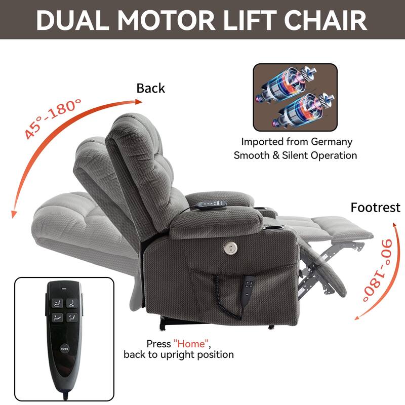 180° Power Lift Recliner Chair with Massage & Heat, Dual Cup Holders