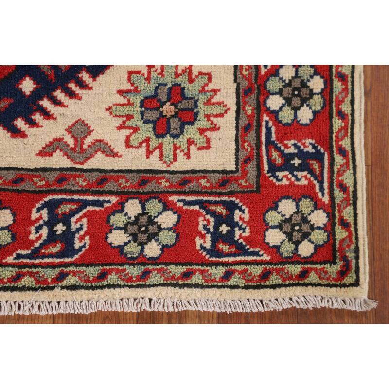 Geometric Kazak Accent Rug Handmade Wool Carpet - 2'7" x 3'9"
