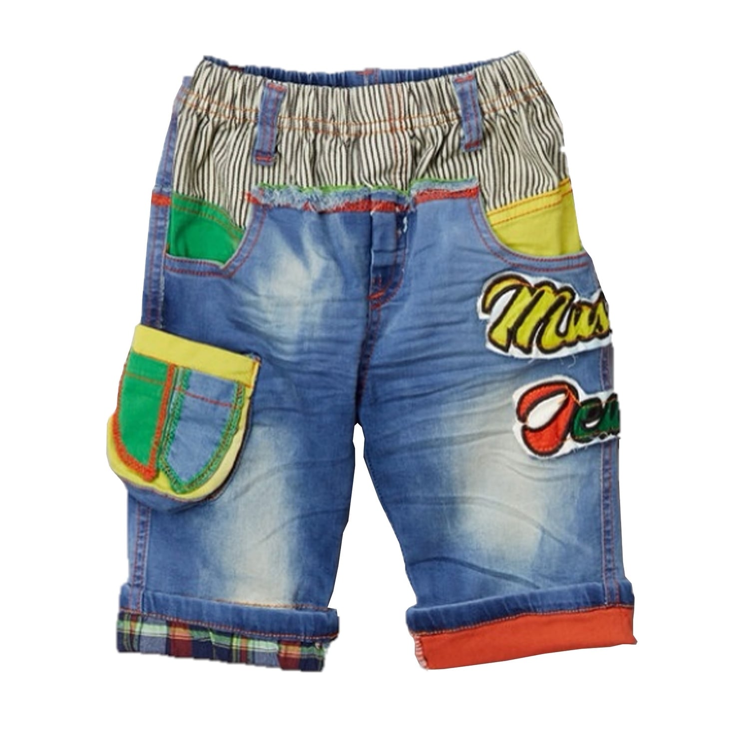 colorful striped denim shorts