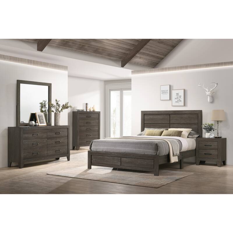 Queen Size Wood Panel Bed with Quad Panel Headboard