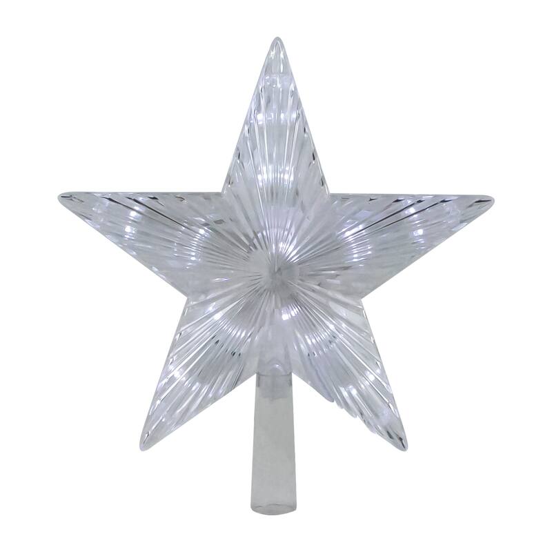 8.5" LED Clear 5 Point Star Christmas Tree Topper, White Lights