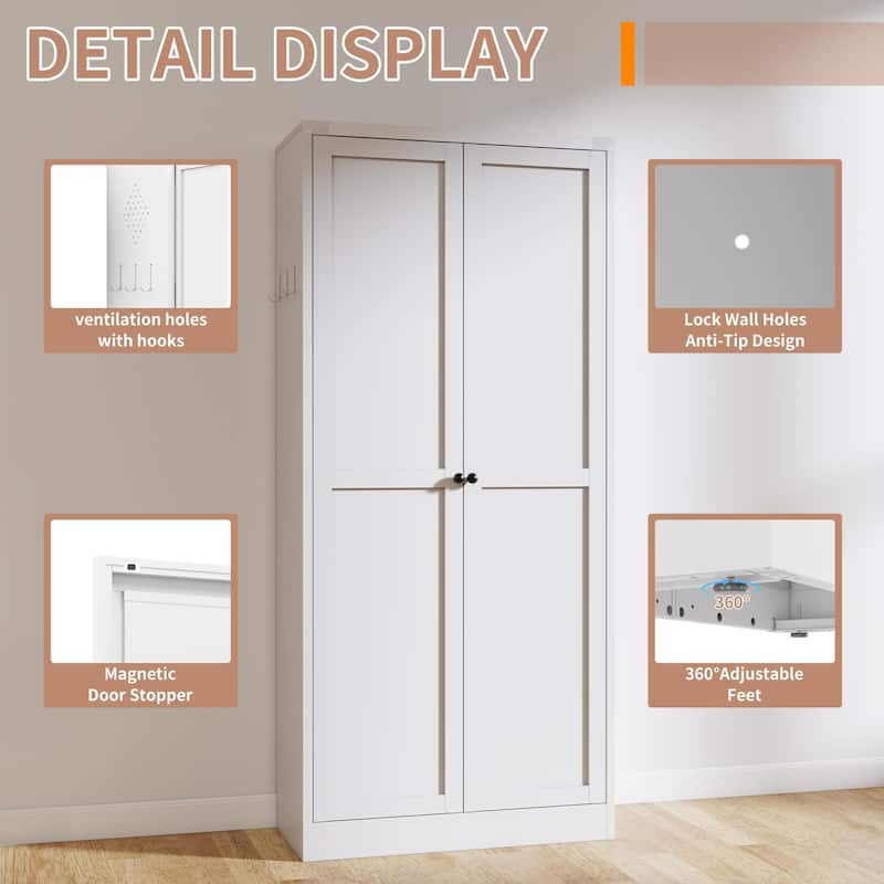 61"Metal Kitchen Pantry Cabinet Adjustable Storage with 4 Shelves (110lb Capacity), Heavy Duty Freestanding Pantry Organizer