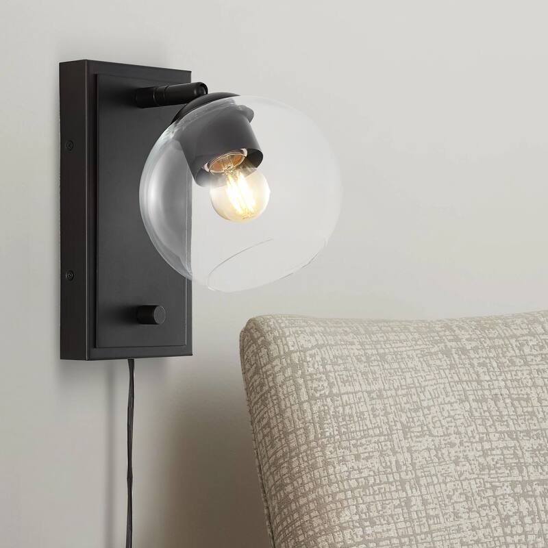 Thatcher 6" 1-Light Minimalist Modern Plug-In or Hardwired Adjustable Iron LED Wall Sconce with Rotary Dimmer, by JONATHAN Y