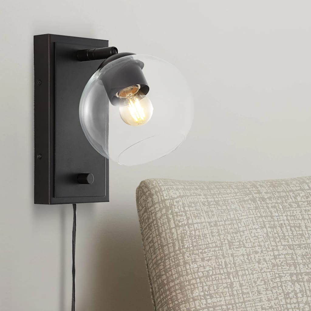 Thatcher 6" 1-Light Minimalist Modern Plug-In or Hardwired Adjustable Iron LED Wall Sconce with Rotary Dimmer, by JONATHAN Y
