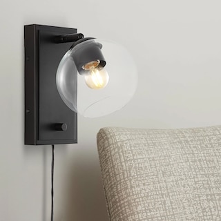 Thatcher 6" 1-Light Minimalist Modern Plug-In or Hardwired Adjustable Iron LED Wall Sconce with Rotary Dimmer, by JONATHAN Y