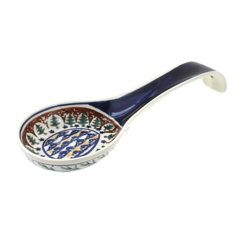 Blue Rose Polish Pottery 1178 Zaklady Large Spoon Rest - Evergreen