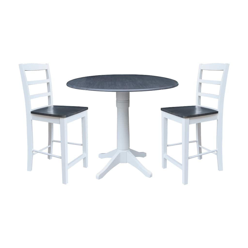 42" Round Top Dual Drop Leaf Pedestal Table with Stools