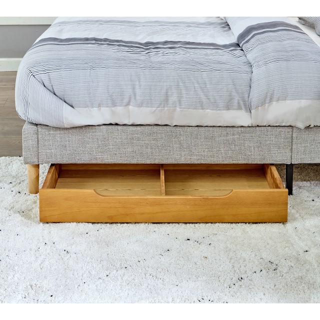 MUSEHOMEINC Solid Wood Under Bed Storage Drawer with 4-Wheels,Wooden Underbed Storage Organizer,Suggested for Q&K Platform Bed