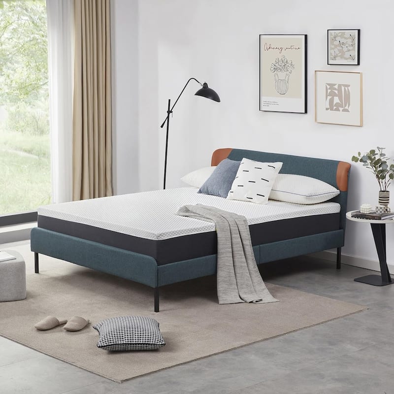 Twin Bed Frame Upholstered Platform with Headboard and Strong Wooden Slats,No Box Spring Needed, Easy Assembly