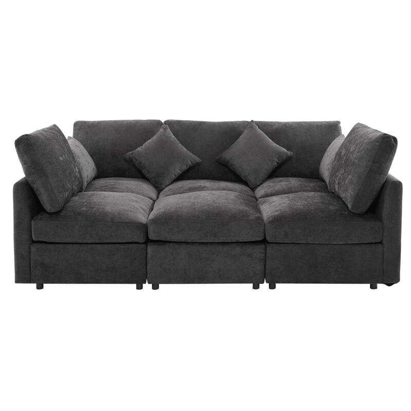 L-Shaped Modular Sectional Sofa Convertible U-Shaped Sofa Bed with Movable Ottoman and 2 USB Ports, 2 Pillows, Chenille 5 Seat