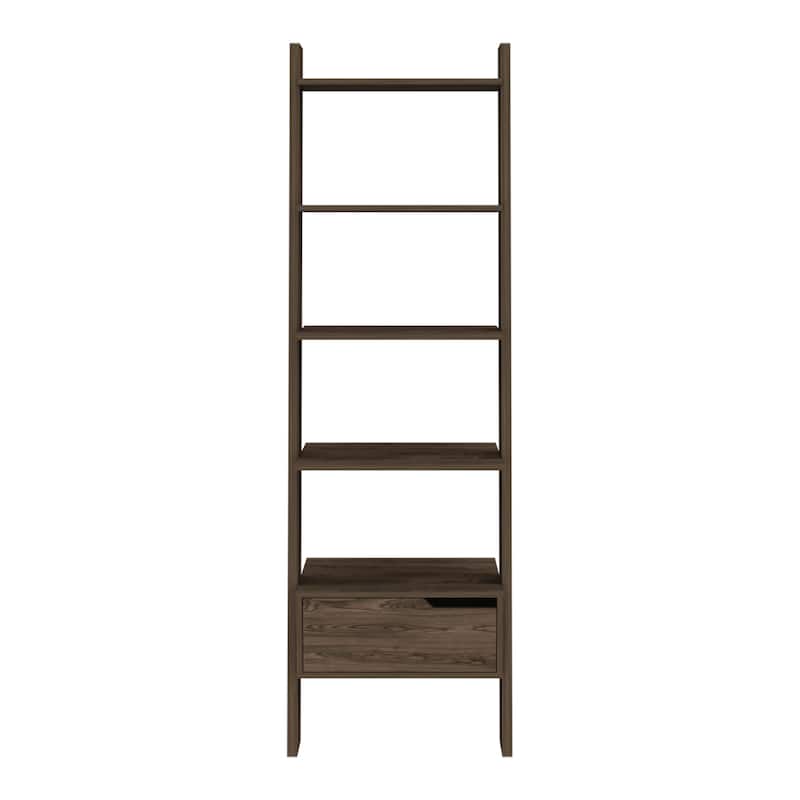 FM Furniture Hamburg Ladder Bookcase, Five Open Shelves, and One Drawer