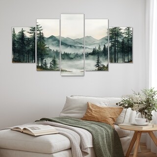 Designart - Green Pine Trees Mist Morning I - Tree Pine Canvas Wall Art ...