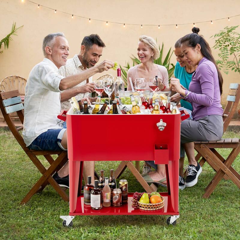 Costway 80-Quart Rolling Patio Cooler on Wheels with Side Handles