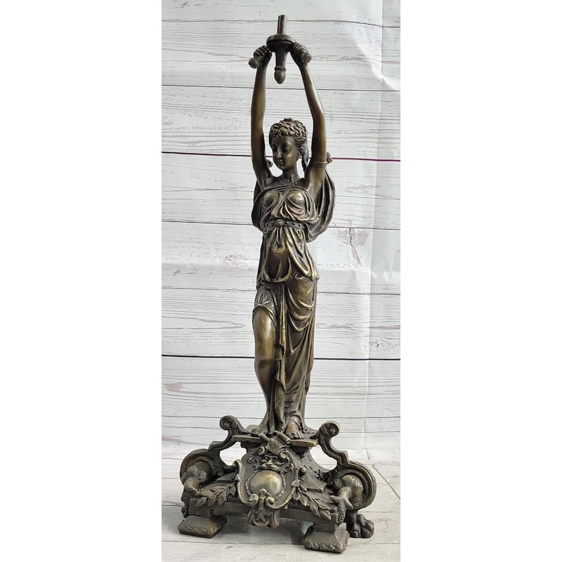 Hot Cast Bronze Sculpture Statue Of Ancient Greek Temple Priestess Holding Vessel